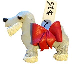 Vintage Dog Brooch With Red Bow - Adorable Canine Accessory For Your Favorite Ou